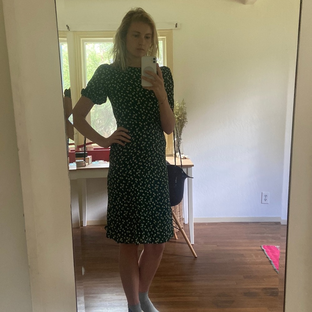 Reformation green dress with white flowers - lightly worn